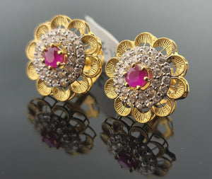 22K Solid Gold Floral Studs EE115 - Royal Dubai Jewellers