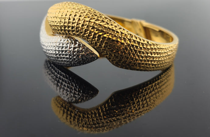 22K Solid Gold Two Tone Open Cuff Bracelet BR6266 - Royal Dubai Jewellers