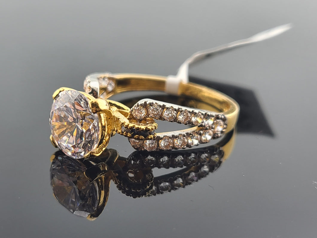 22K Solid Gold 4 - Prong Zircon Ring R16817 - Royal Dubai Jewellers
