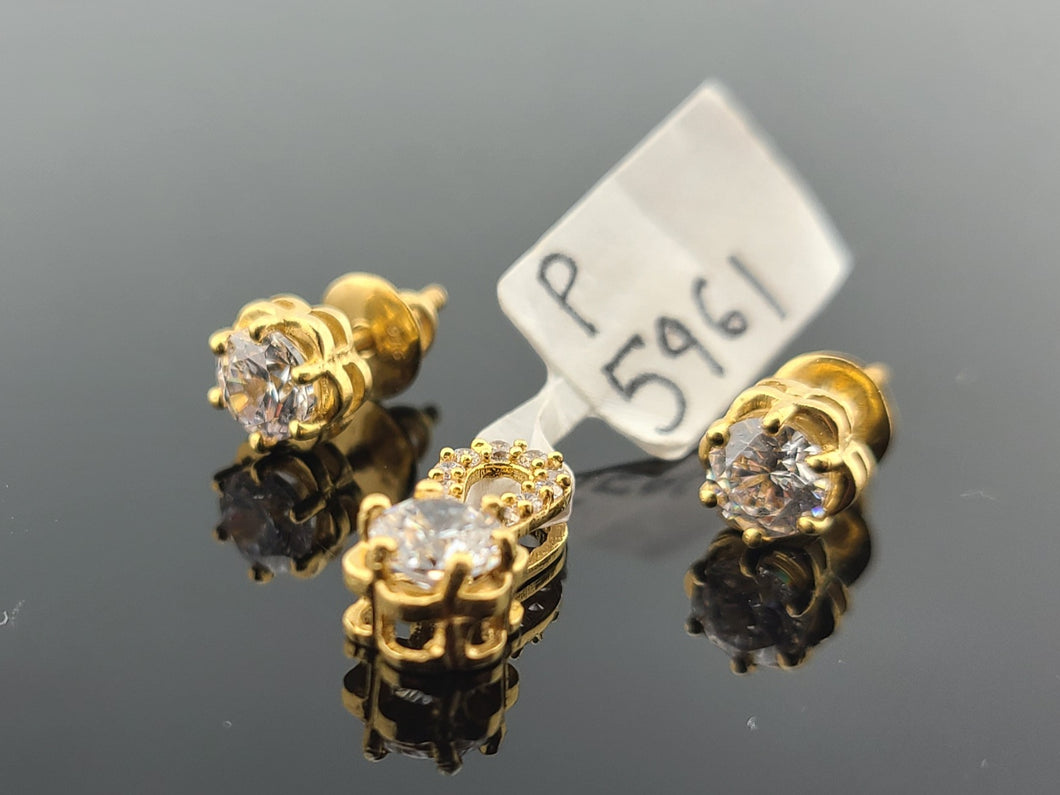 22K Solid Gold Floral Zircon Pendant Set P5961 - Royal Dubai Jewellers