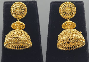 22K Solid Gold Designer Jhumki Long Earrings E2220119 - Royal Dubai Jewellers