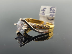 21K Solid Gold Two Tone Designer Zircon Ring R6696 - Royal Dubai Jewellers