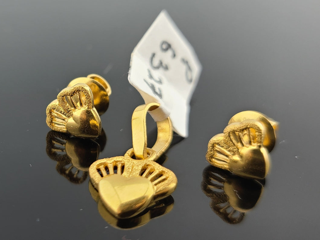 22K Solid Gold Heart Pendant Set P6327 - Royal Dubai Jewellers