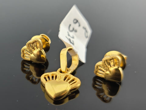 22K Solid Gold Heart Pendant Set P6327 - Royal Dubai Jewellers