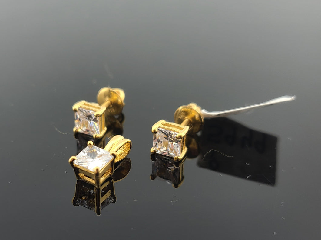 22K Solid Gold Square Pendant Set P5949 - Royal Dubai Jewellers