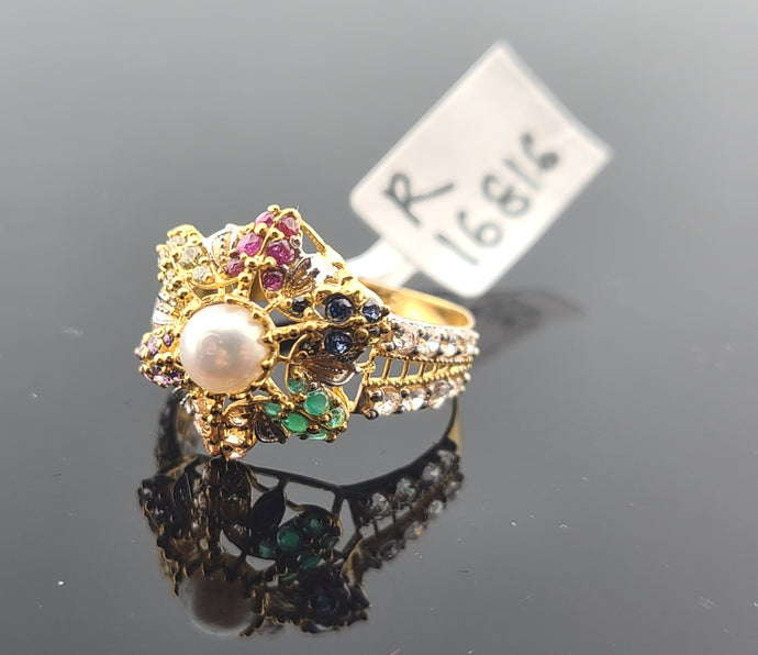 22K Solid Gold Multicolored Stone Ring R16816 - Royal Dubai Jewellers