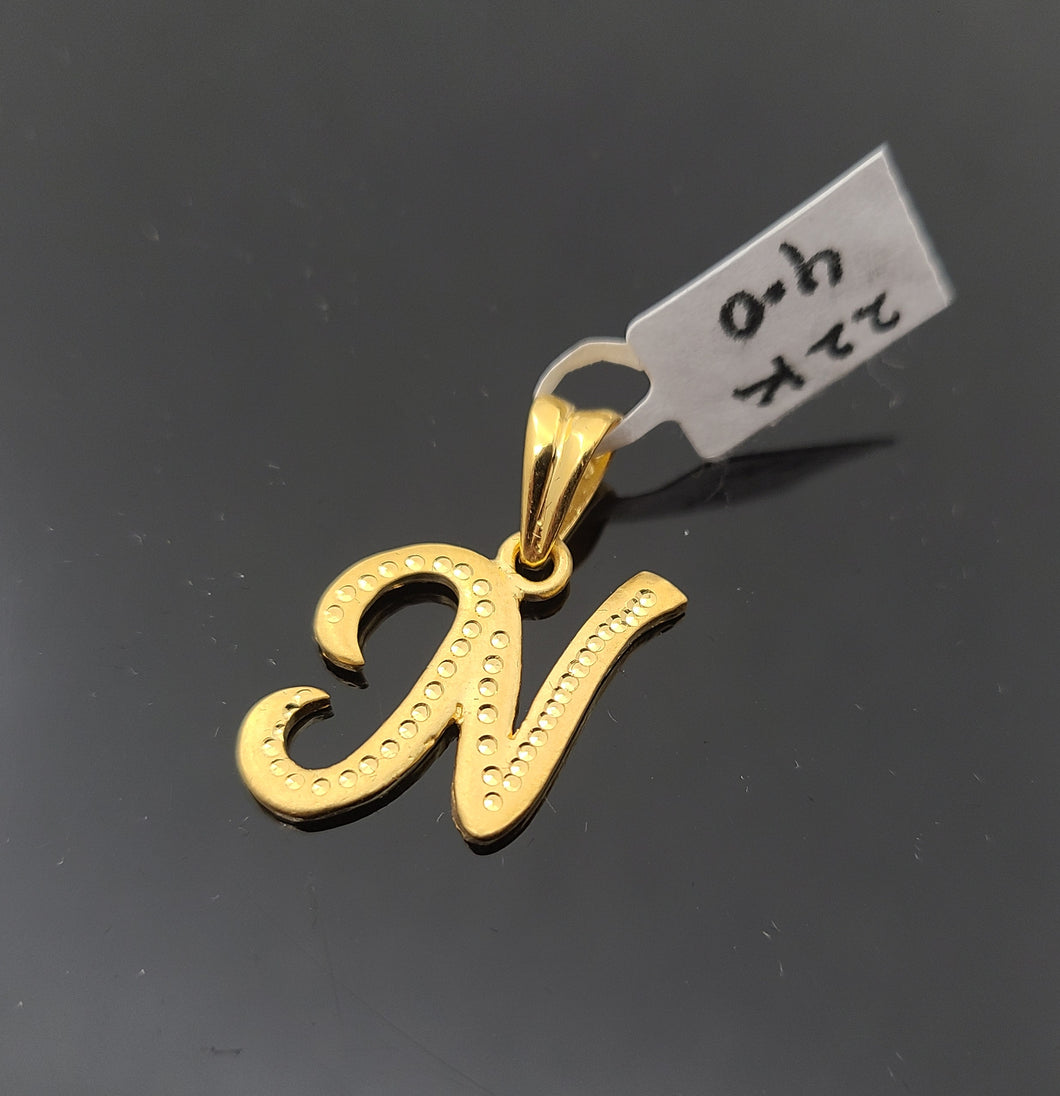 22K Solid Gold Initial N Pendant P5770 - Royal Dubai Jewellers