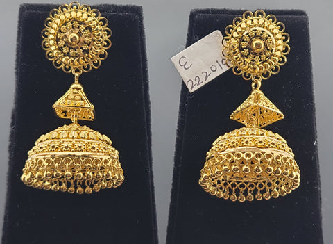 22K Solid Gold Designer Jhumki Long Earrings E2220105 - Royal Dubai Jewellers