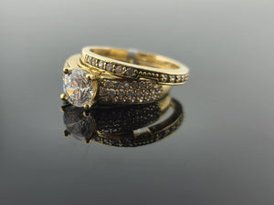 18K Solid Gold Zircon Ring And Band R8924 - Royal Dubai Jewellers