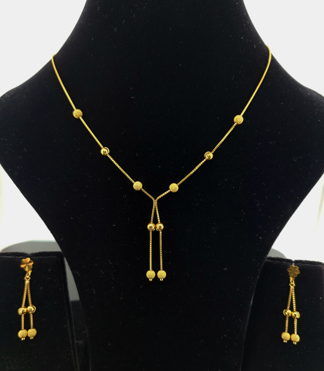 22K Solid Gold Designer Dangling Necklace Set LS1698 - Royal Dubai Jewellers