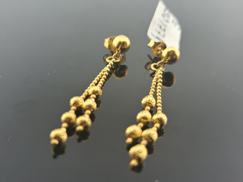22K Solid Gold Dangling Earrings With Beads E221774 - Royal Dubai Jewellers