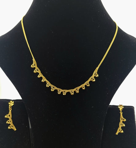 22K Solid Gold Designer Dangling Necklace Set LS1714 - Royal Dubai Jewellers