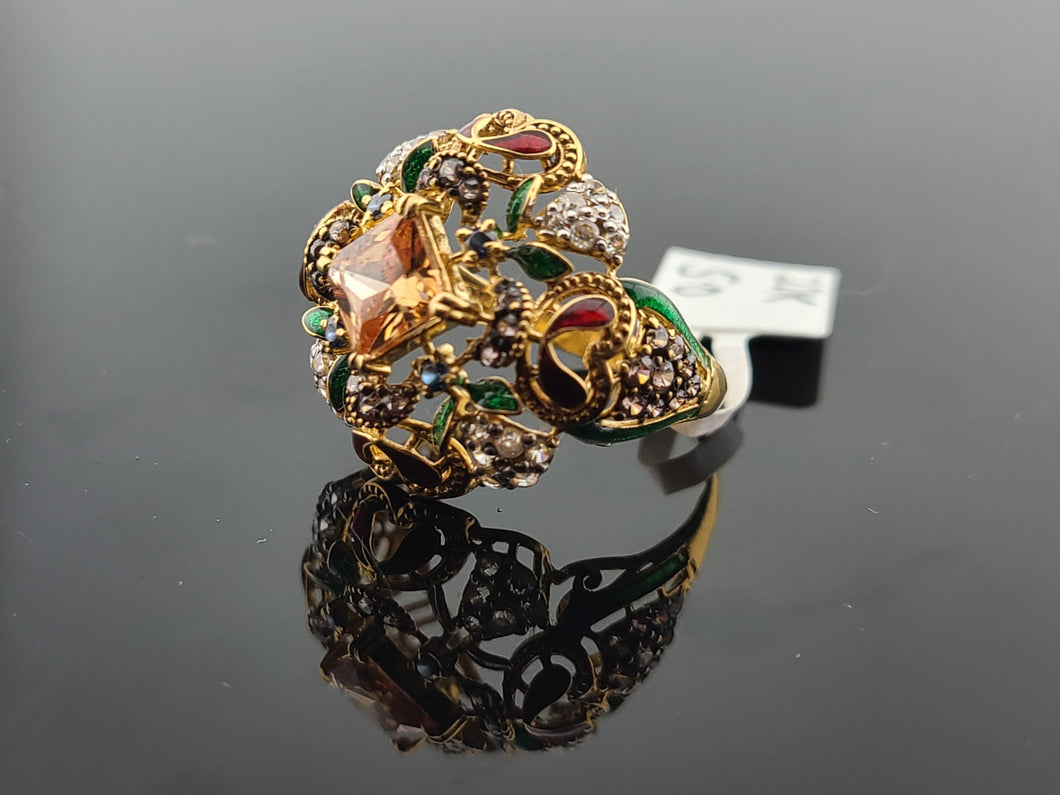 22K Solid Gold Multicolored Zircon Ring R10417 - Royal Dubai Jewellers