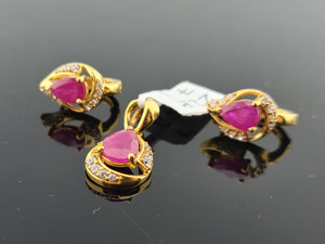 22K Solid Gold Pear Cut Gemstone Pendant Set P6200 - Royal Dubai Jewellers