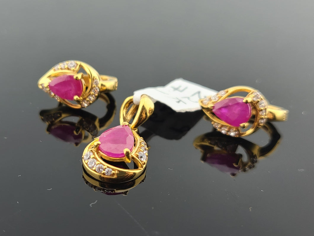 22K Solid Gold Pear Cut Gemstone Pendant Set P6200 - Royal Dubai Jewellers