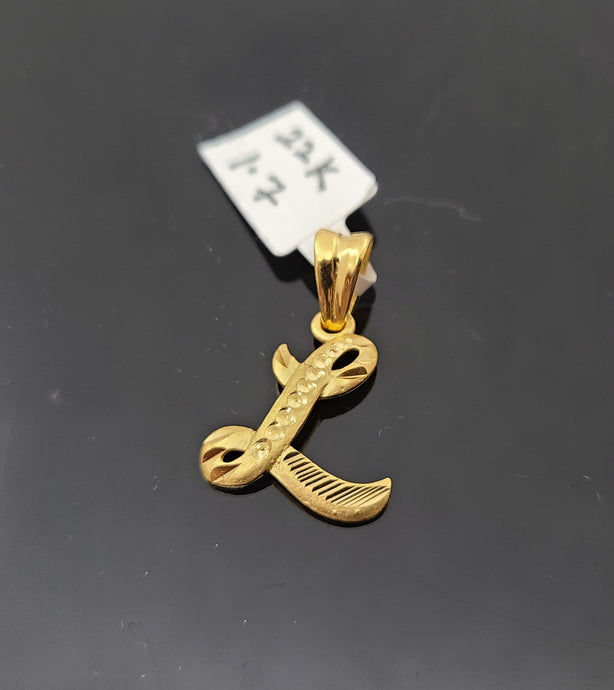 22K Solid Gold Initial L Pendant P5755 - Royal Dubai Jewellers