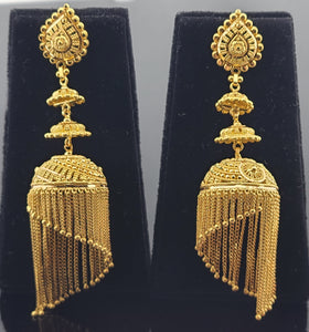 22K Solid Gold Designer Jhumki Long Earrings E2220111 - Royal Dubai Jewellers