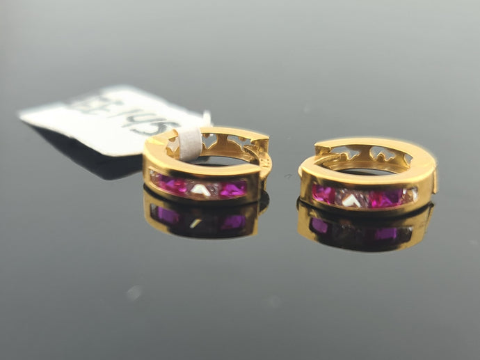 22K Solid Gold Minimal Zircon Hoops EE145 - Royal Dubai Jewellers
