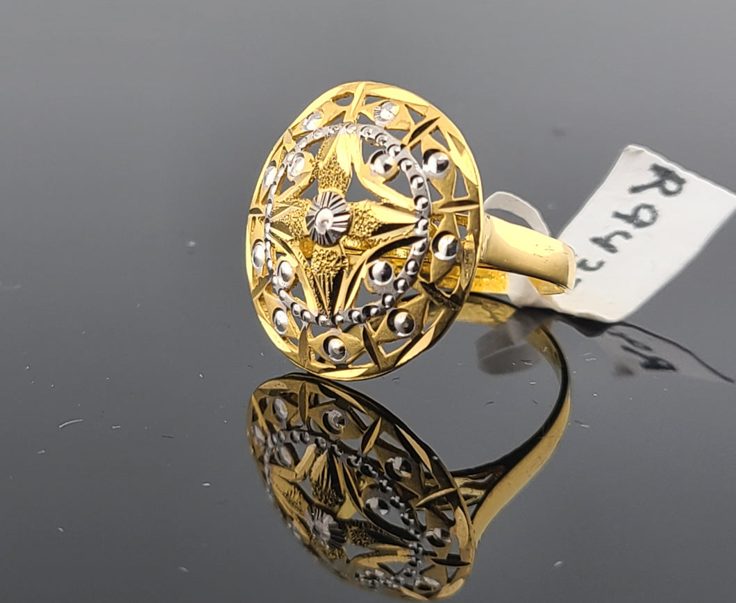 22K Solid Gold Two Tone Floral Ring R9437 - Royal Dubai Jewellers