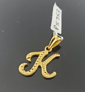 22K Solid Gold Initial K Pendant P5753 - Royal Dubai Jewellers