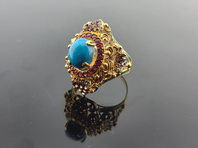 22K Solid Gold Multicolored Zircon Ring R10429 - Royal Dubai Jewellers