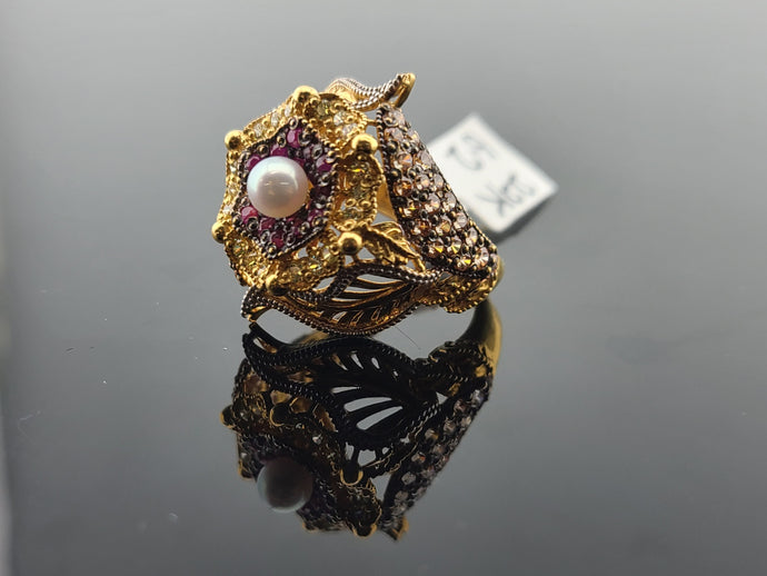 22K Solid Gold Multicolor Zircon Ring R10424 - Royal Dubai Jewellers