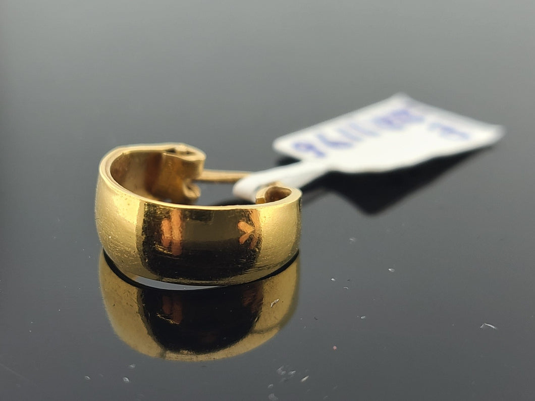 22K Solid Gold Plain Round Hoop E221196 - Royal Dubai Jewellers