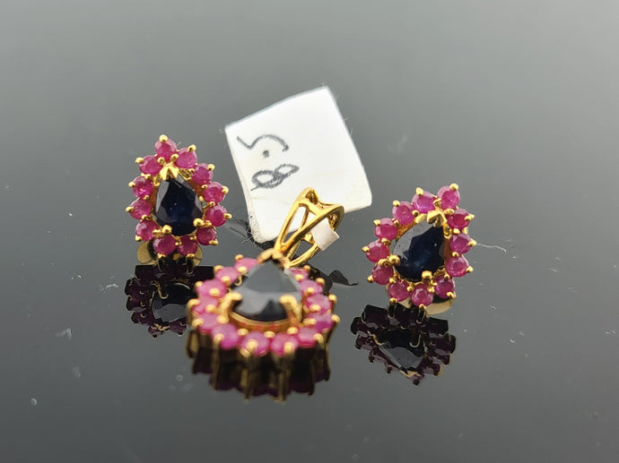 22K Solid Gold Pear Cut Gemstone Pendant Set P6202 - Royal Dubai Jewellers