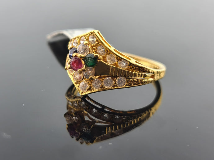 21K Solid Gold Multicolored Zircon Ring R7360 - Royal Dubai Jewellers
