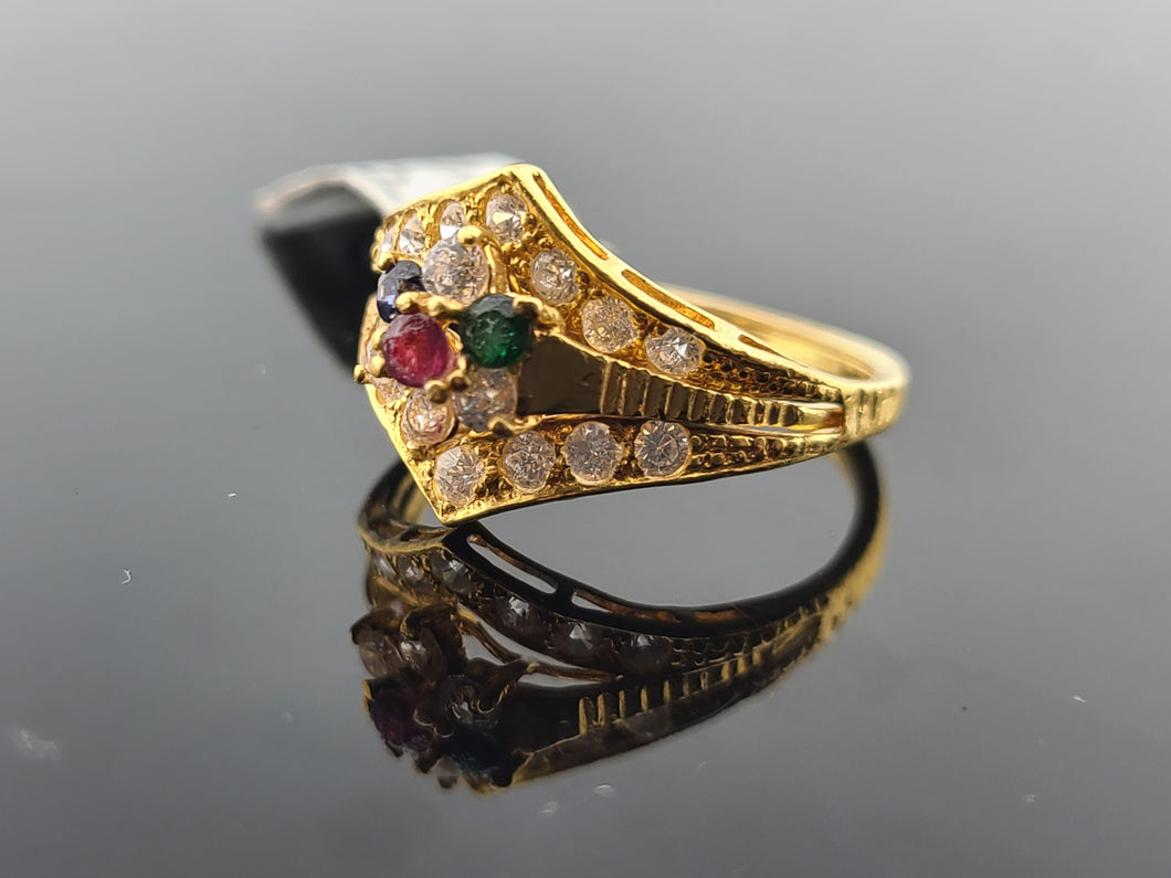 21K Solid Gold Multicolored Zircon Ring R7360 - Royal Dubai Jewellers
