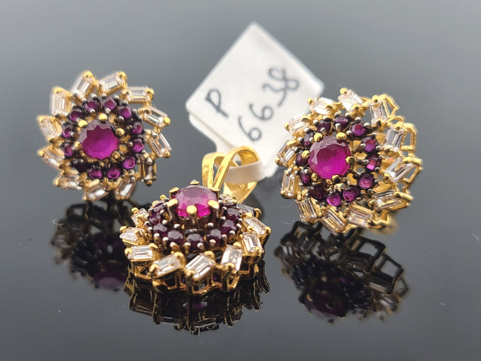 22K Solid Gold Designer Zircon Pendant Set P6638 - Royal Dubai Jewellers