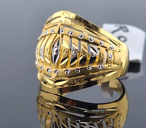 22K Solid Gold Two Tone Designer Ring R9444 - Royal Dubai Jewellers