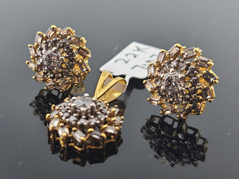 22K Solid Gold Designer Zircon Pendant Set P6639 - Royal Dubai Jewellers