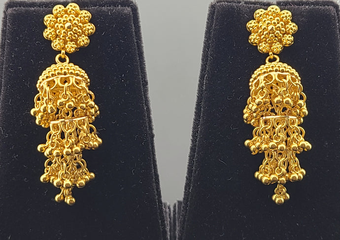 22K Solid Gold Long Jhumki Earrings E2220593 - Royal Dubai Jewellers