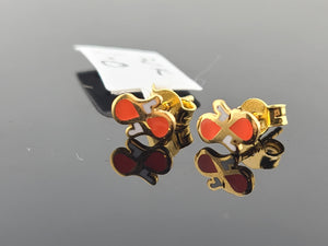 21K Solid Gold White Heart Studs E221503 - Royal Dubai Jewellers