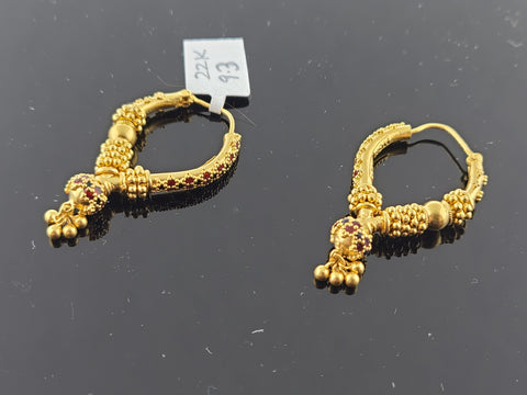 22K Solid Gold Traditional Hoops E22966 - Royal Dubai Jewellers