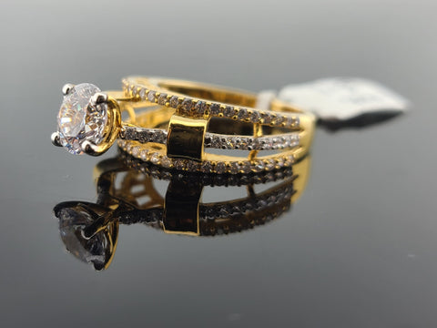 22K Solid Gold Designer Zircon Ring R7850 - Royal Dubai Jewellers
