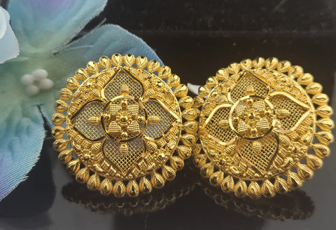 22K Solid Gold Designer Round Studs EE121 - Royal Dubai Jewellers