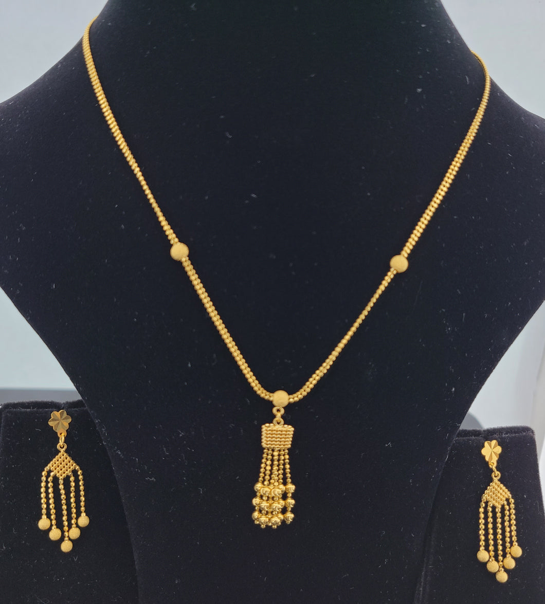 22K Solid Gold Designer Dangling Necklace Set LS1707 - Royal Dubai Jewellers