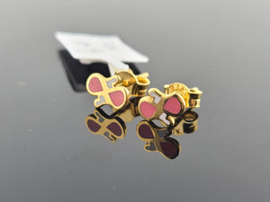 21K Solid Gold White Heart Studs E221505 - Royal Dubai Jewellers