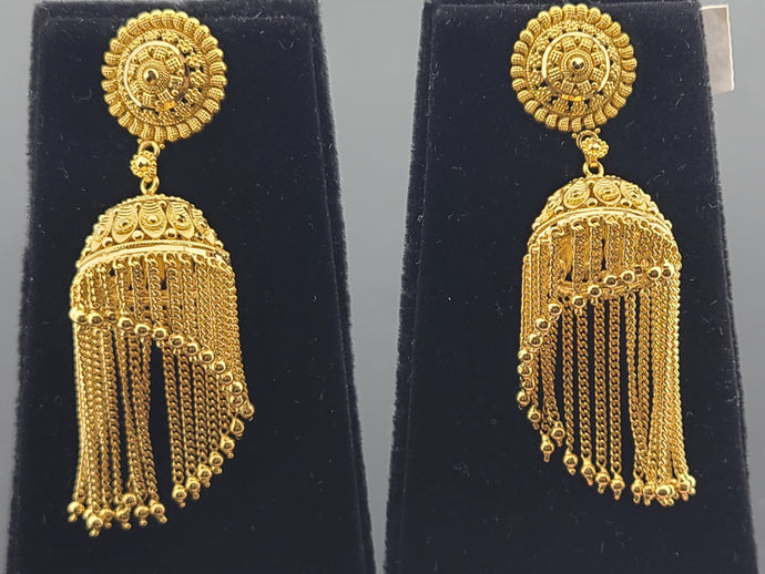 22K Solid Gold Designer Jhumki Long Earrings E221820 - Royal Dubai Jewellers