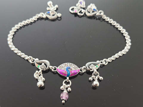 Sterling Silver Traditional Anklets With Zircons SA12 - Royal Dubai Jewellers
