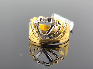 22K Solid Gold Two Tone Heart Ring R9785 - Royal Dubai Jewellers
