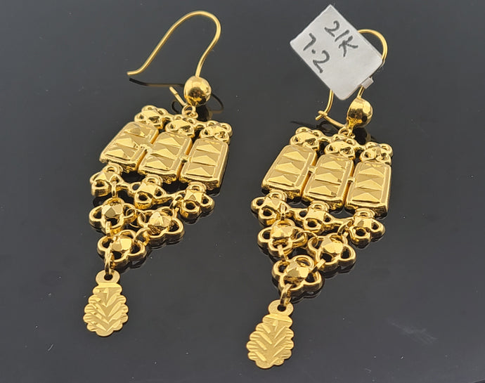 21K Solid Gold Designer Long Earrings E2220333 - Royal Dubai Jewellers