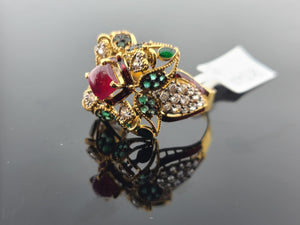 22K Solid Gold Multicolored Zircon Ring R10428 - Royal Dubai Jewellers
