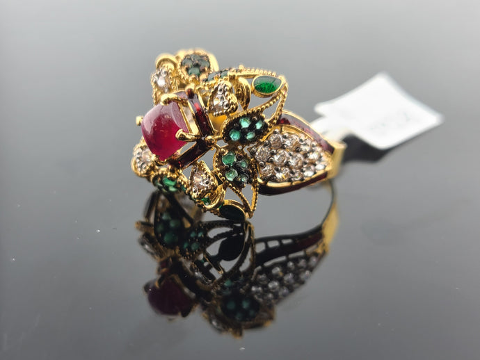 22K Solid Gold Multicolored Zircon Ring R10428 - Royal Dubai Jewellers