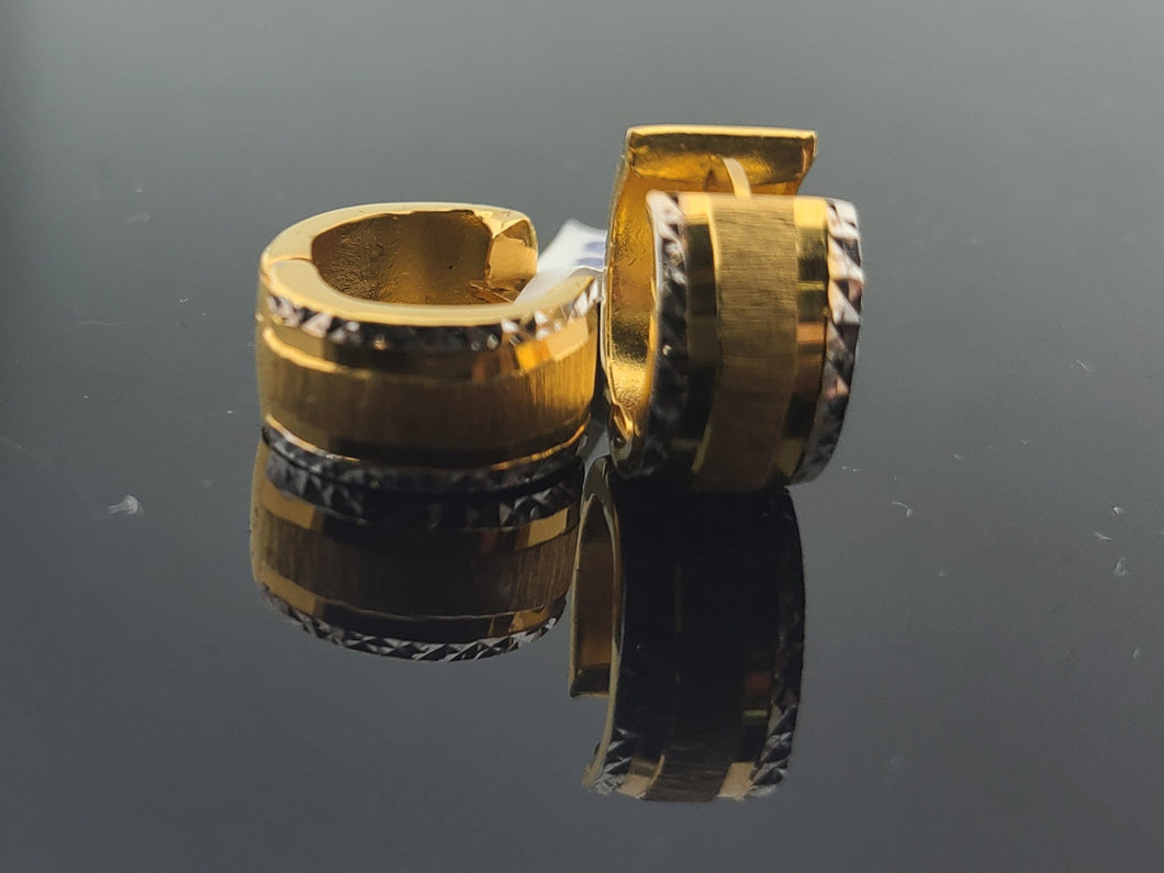 22K Solid Gold Two Tone Plain Round Hoops E221192 - Royal Dubai Jewellers