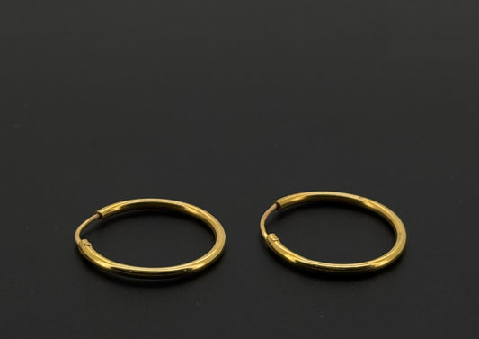 22k Solid Gold Simple Ladies Hoops E381