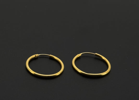 22k Solid Gold Simple Ladies Hoops E391