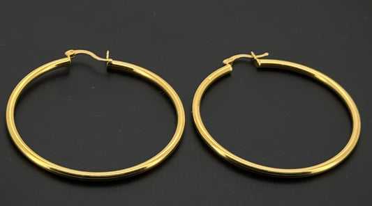 21k Solid Gold Simple Ladies Hoops E538